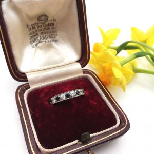 Vintage 9ct gold sapphire and cubic zircona half eternity ring