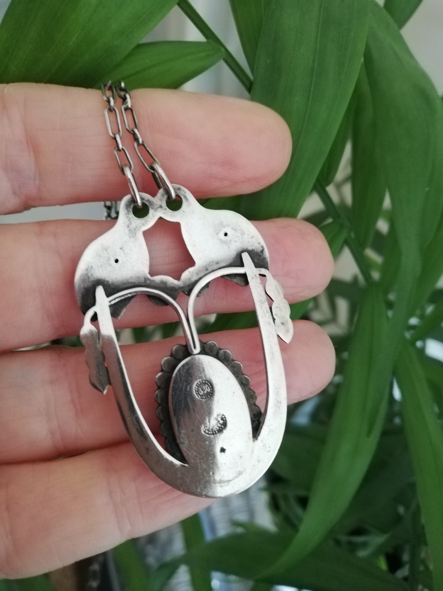 Scarce early marks Georg Jensen number 4 antique necklace with rose quartz and lapis in antique box - Image 9