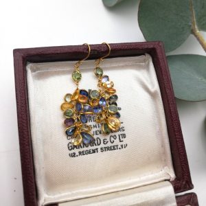 18ct gold sapphires drop earrings with multi coloured sapphires-fabulous!