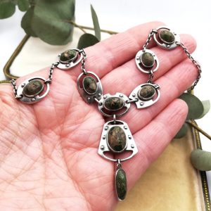 Rare Murrle Bennett Jugendstil necklace with green hardstone- impressive piece