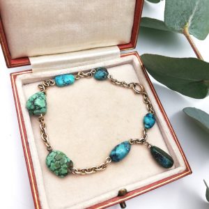 Antique Edwardian 9ct gold and turquoise nuggets bracelet