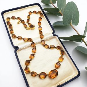 Important antique citrines full riviere necklace c1910s in silver and gold with provenance
