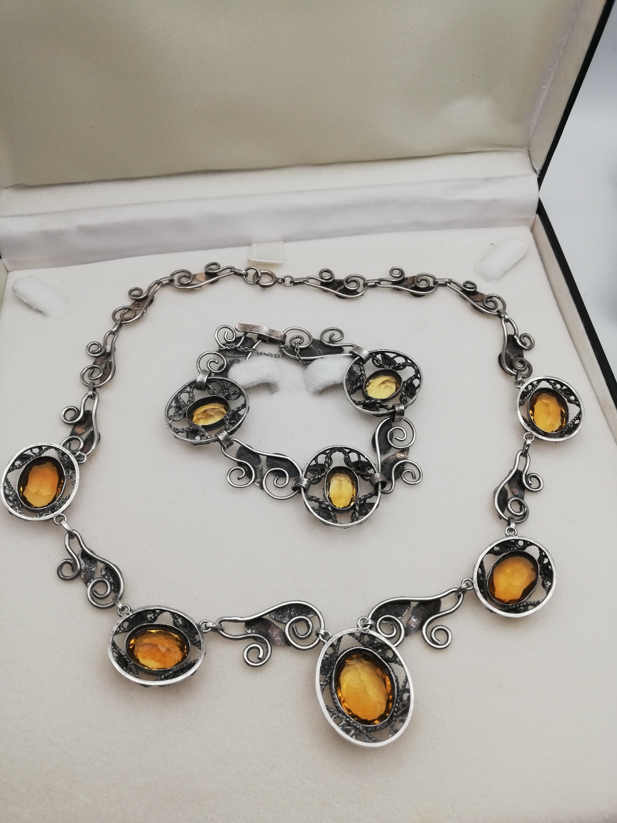 Reserved for A ****final payment Charles and Gladys Mumford Arts and Crafts foliate necklace with honey citrines - Image 6