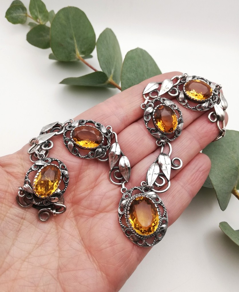 Reserved for A ****final payment Charles and Gladys Mumford Arts and Crafts foliate necklace with honey citrines - Image 2