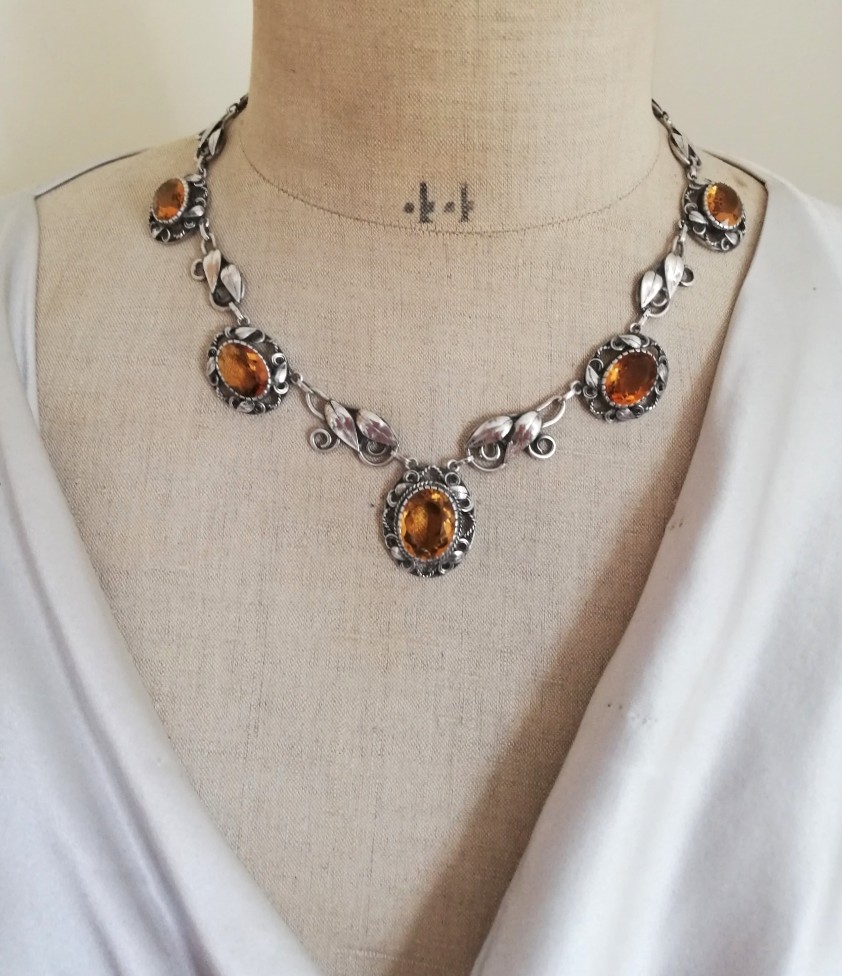 Reserved for A ****final payment Charles and Gladys Mumford Arts and Crafts foliate necklace with honey citrines - Image 5