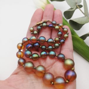 WMF Myra Kristal Art Deco iridescent 36 graduated hand made glass beads necklace c1920s