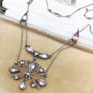 Georgie Gaskin attr foiled rock crystal and silver Arts and Crafts necklace with original chain and fastener