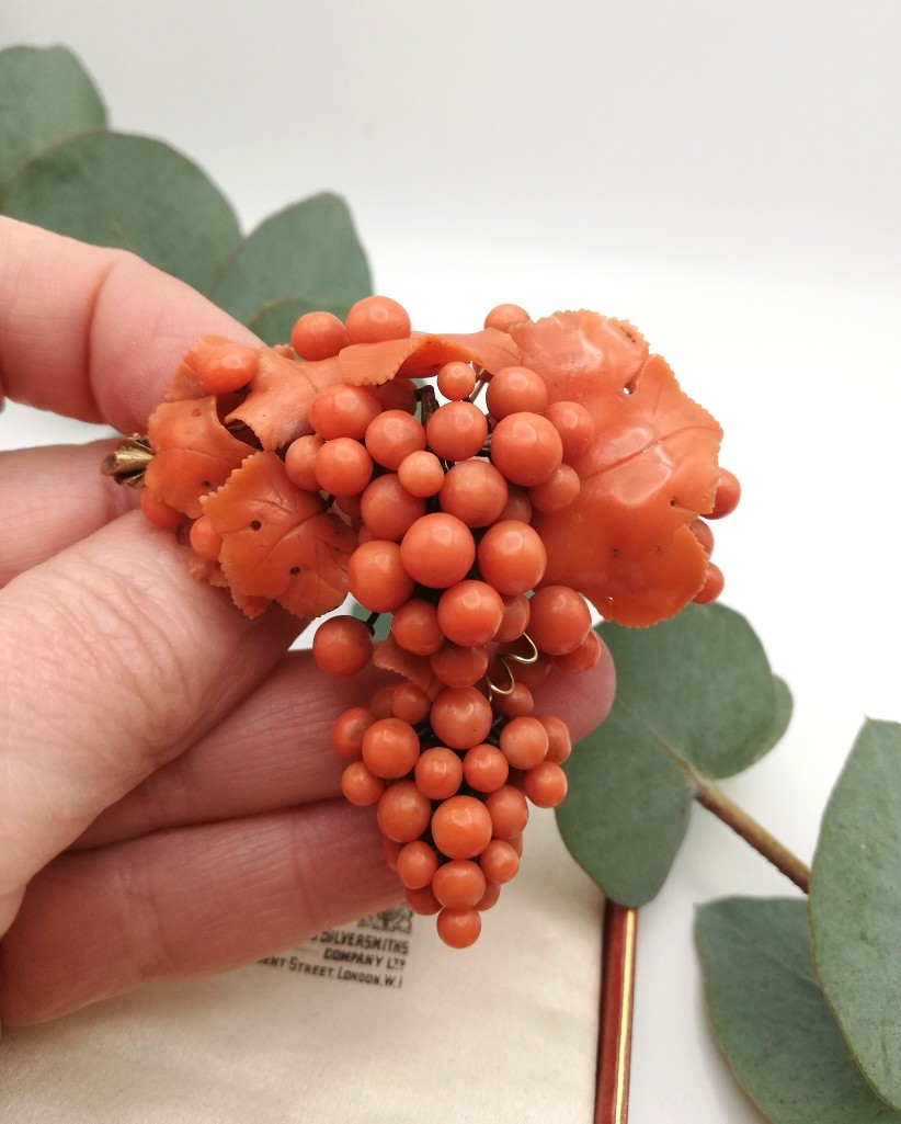 Impressive Victorian c1850 coral and gold brooch with drop - Image 7