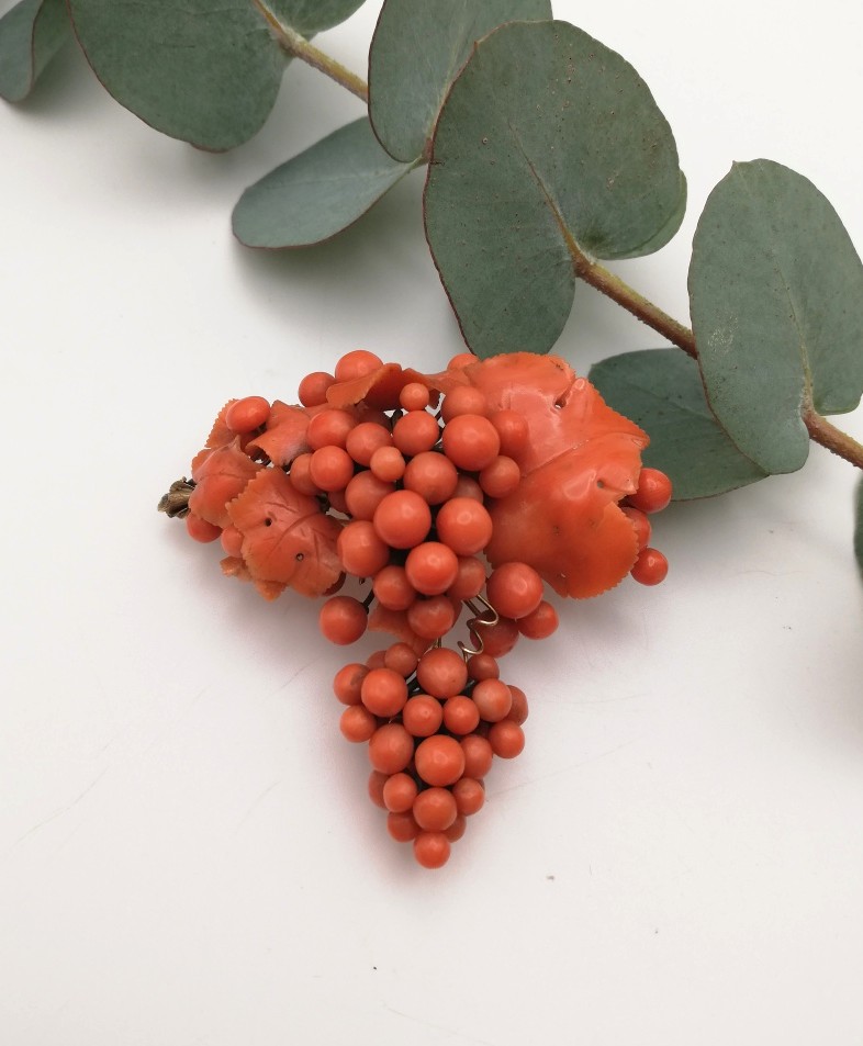 Impressive Victorian c1850 coral and gold brooch with drop