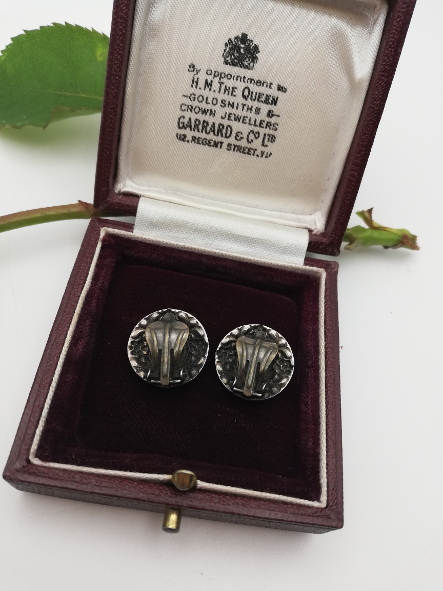 Super Bernard Instone blues enamel and pearl clip Arts and Crafts earrings c1930 - Image 6
