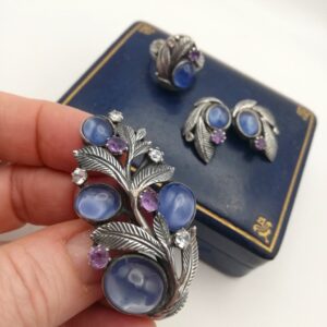 Superb Bernard Instone Arts and Crafts brooch with foiled rose quartz and amethyst