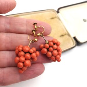 Impressive Victorian c1850 coral and gold grapes drop earrings