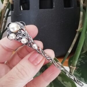 Scarce design Bernard Instone long silver foliate brooch with pearls c1930
