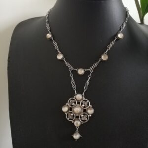 Attr. Mary Thew Glasgow School of Design fabulous hand crafted antique necklace in silver with domed moonstones