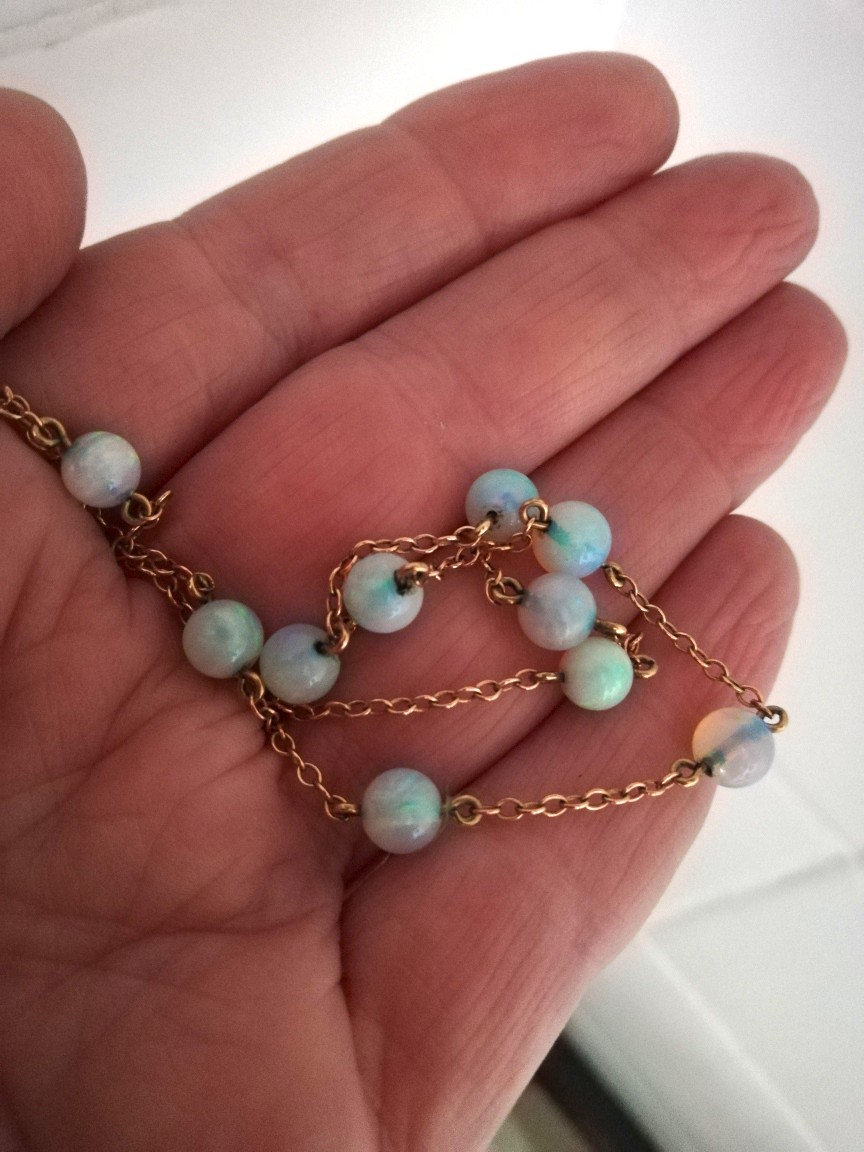 Edwardian c1910 14ct rose gold and fiery opal beads station necklace - Image 6