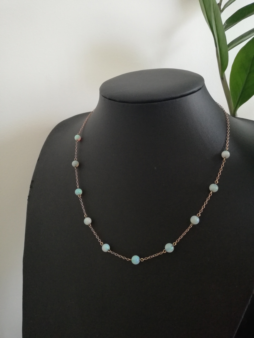 Edwardian c1910 14ct rose gold and fiery opal beads station necklace - Image 5