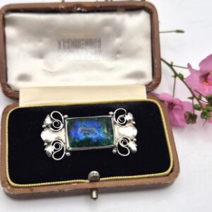 Charles Robert Ashbee for the Guild of Handicraft important enamel silver brooch c1900 in fitted Tadema Gallery box