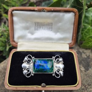 Charles Robert Ashbee for the Guild of Handicraft important enamel silver brooch c1900 in fitted Tadema Gallery box