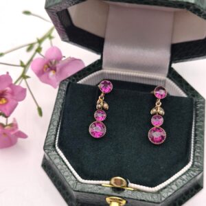 c1900 Murrle Bennett signed 9ct gold earrings with almandine garnets and pearls - exquisite!