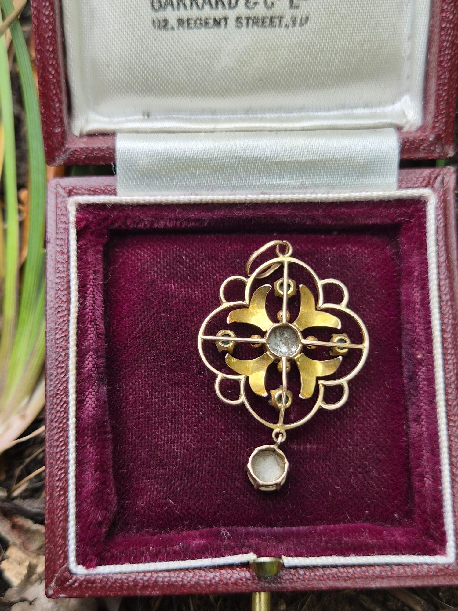 Edwardian 9ct gold, turquoise and blister pearl lavalier pendant c1910 - Image 6