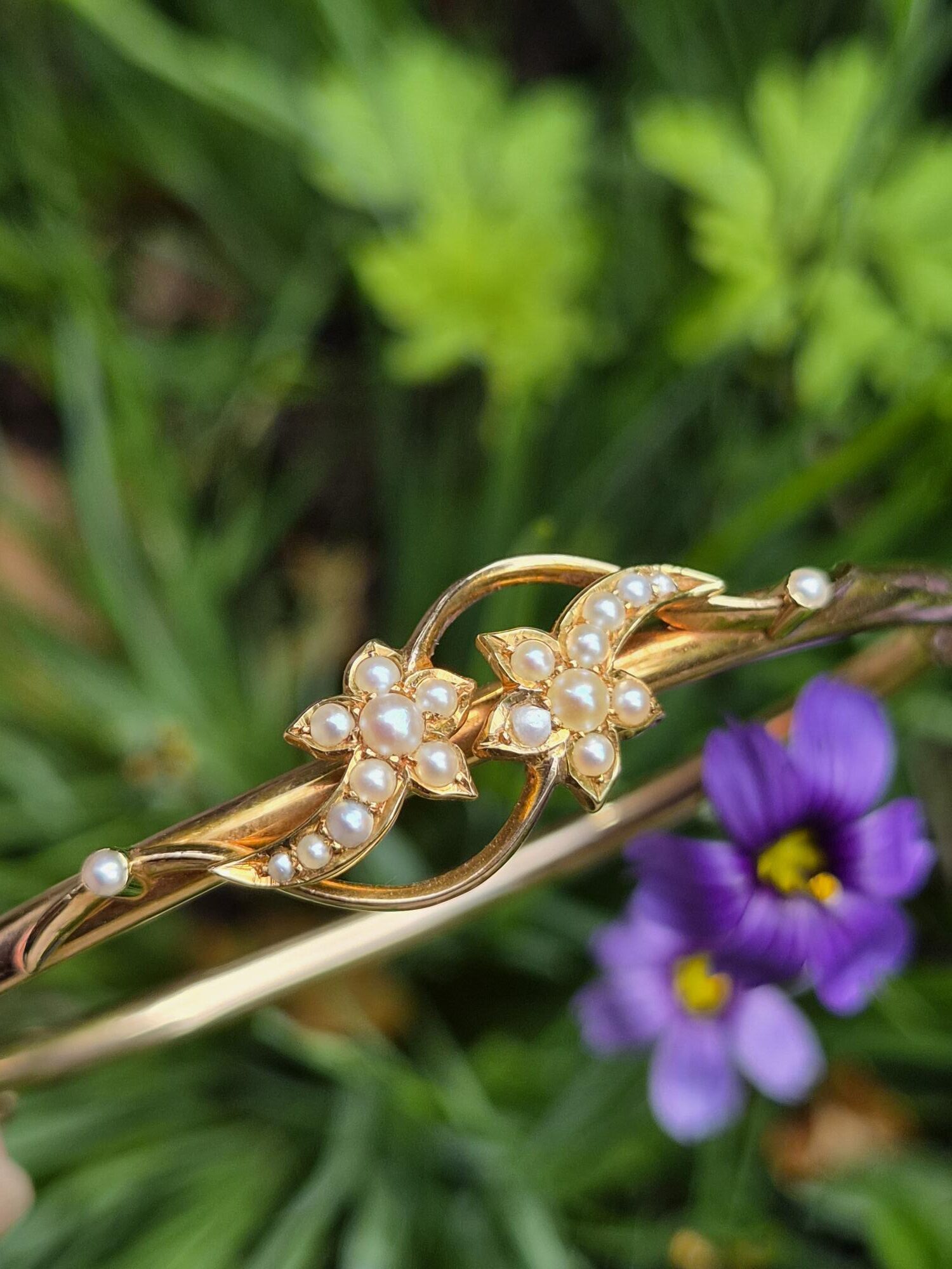 Antique Edwardian 15ct gold and seed pearl bangle - a beautiful thing! - Image 5