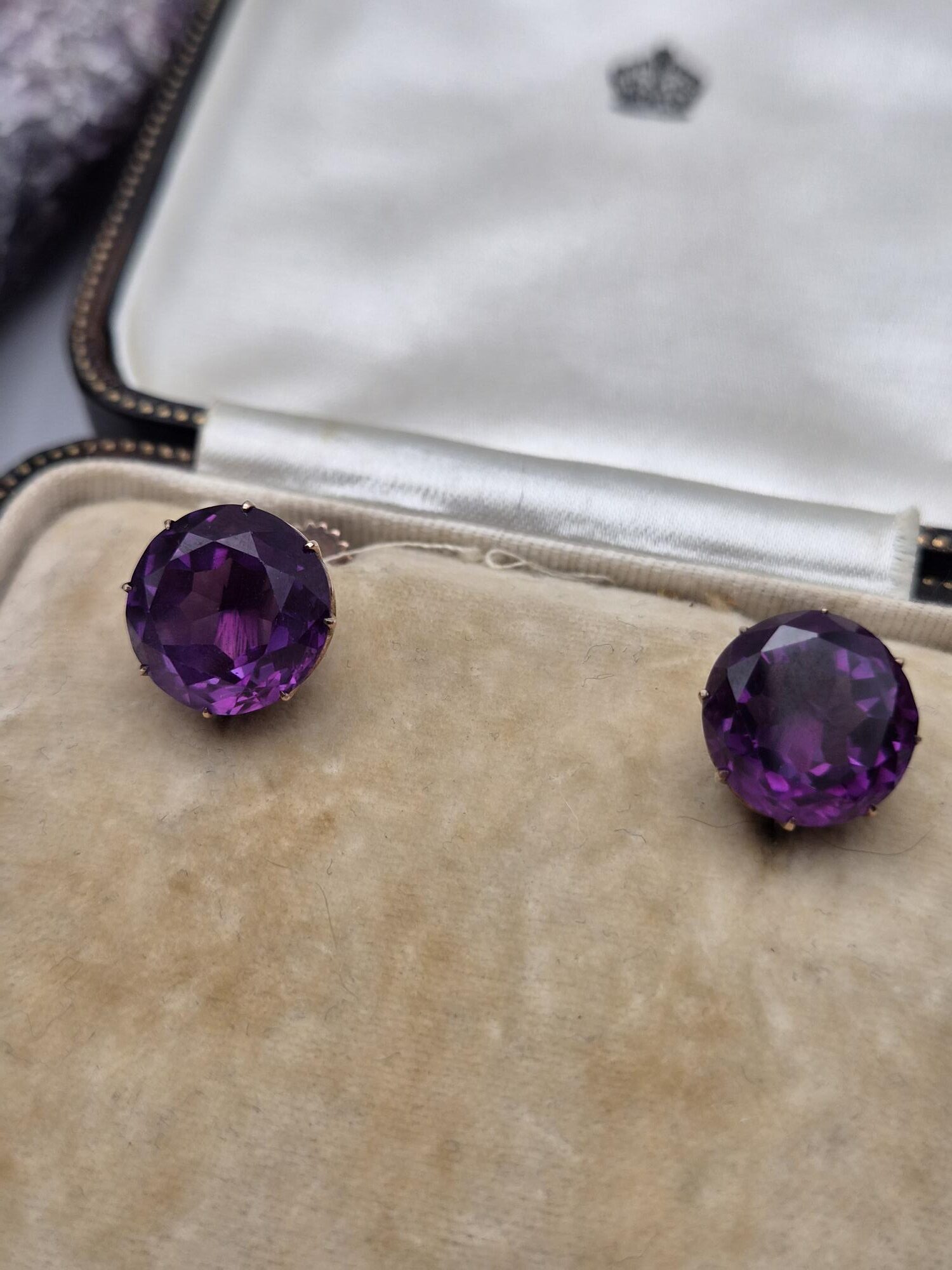 Edwardian synthetic Alexandrite and 9ct gold earrings c1910 exquisite!
