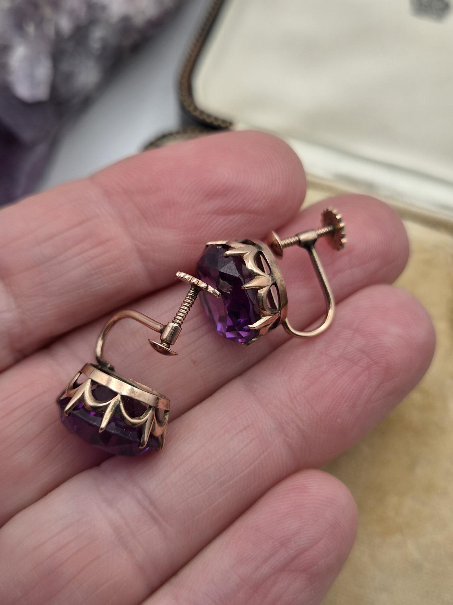 Edwardian synthetic Alexandrite and 9ct gold earrings c1910 exquisite! - Image 9