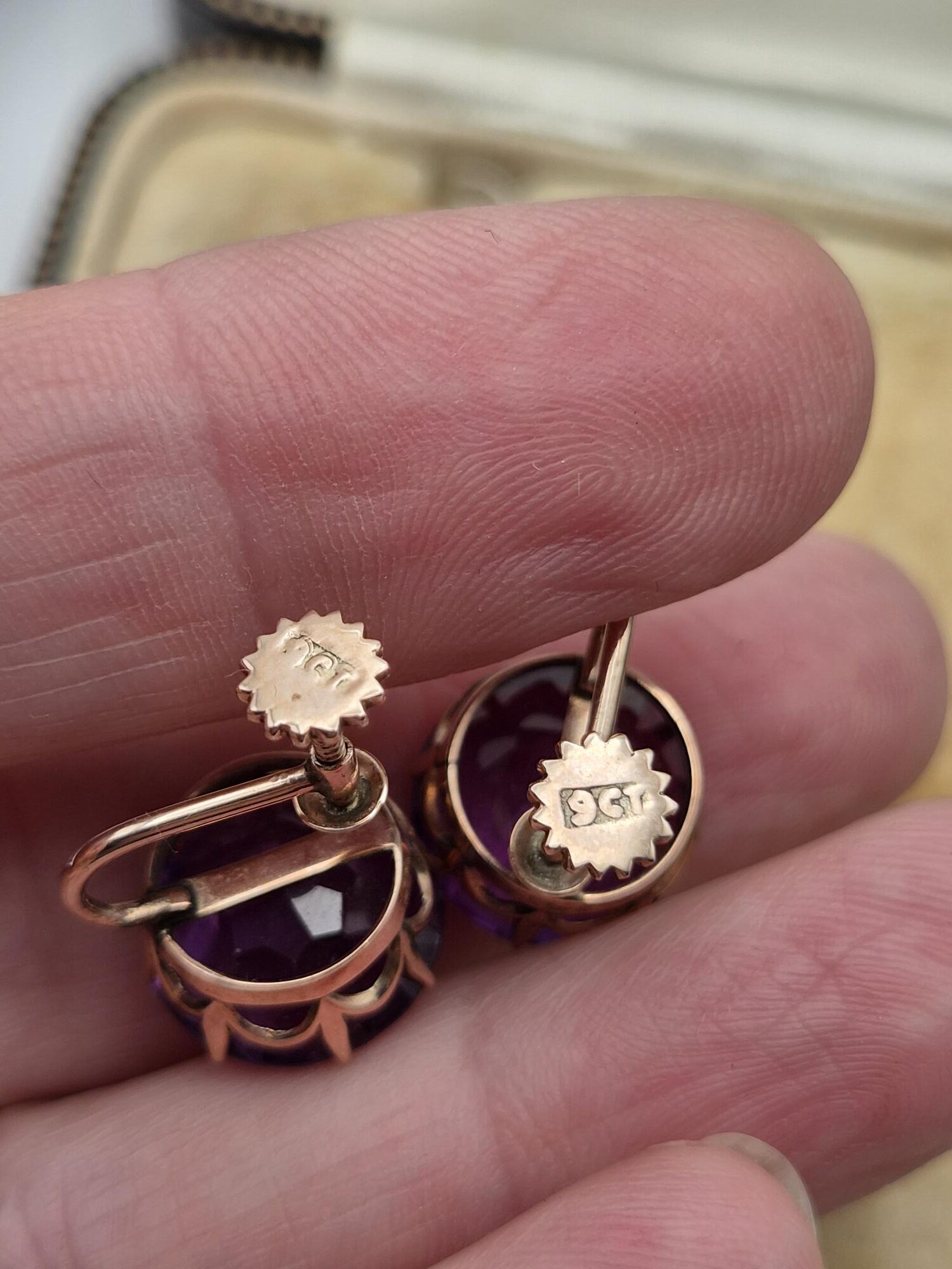 Edwardian synthetic Alexandrite and 9ct gold earrings c1910 exquisite! - Image 10