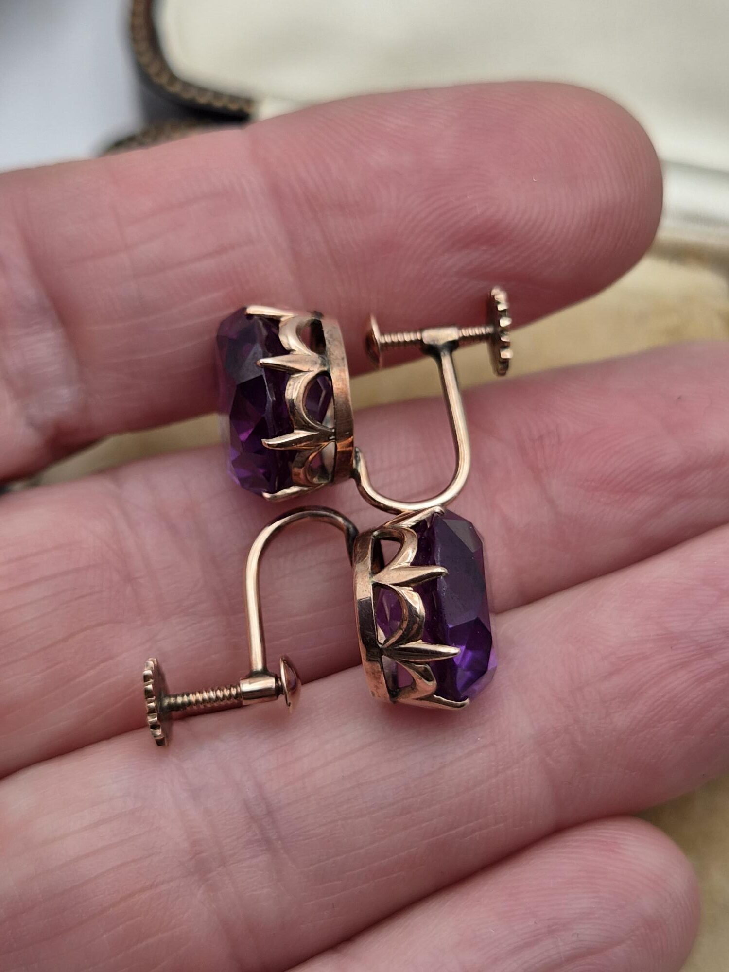 Edwardian synthetic Alexandrite and 9ct gold earrings c1910 exquisite! - Image 8