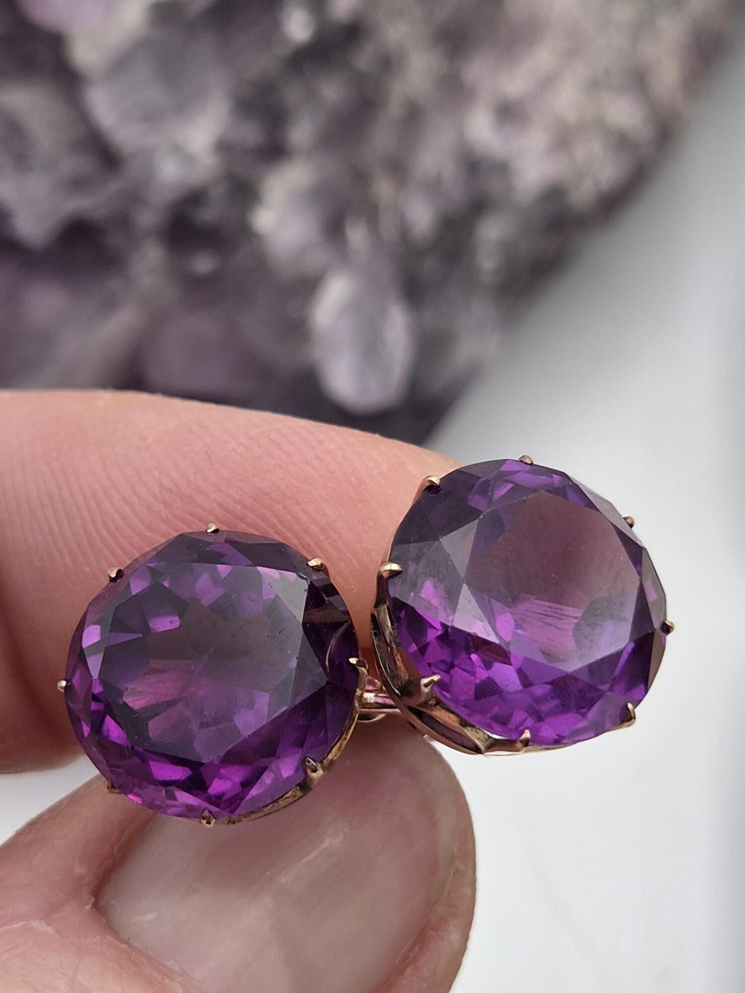 Edwardian synthetic Alexandrite and 9ct gold earrings c1910 exquisite!