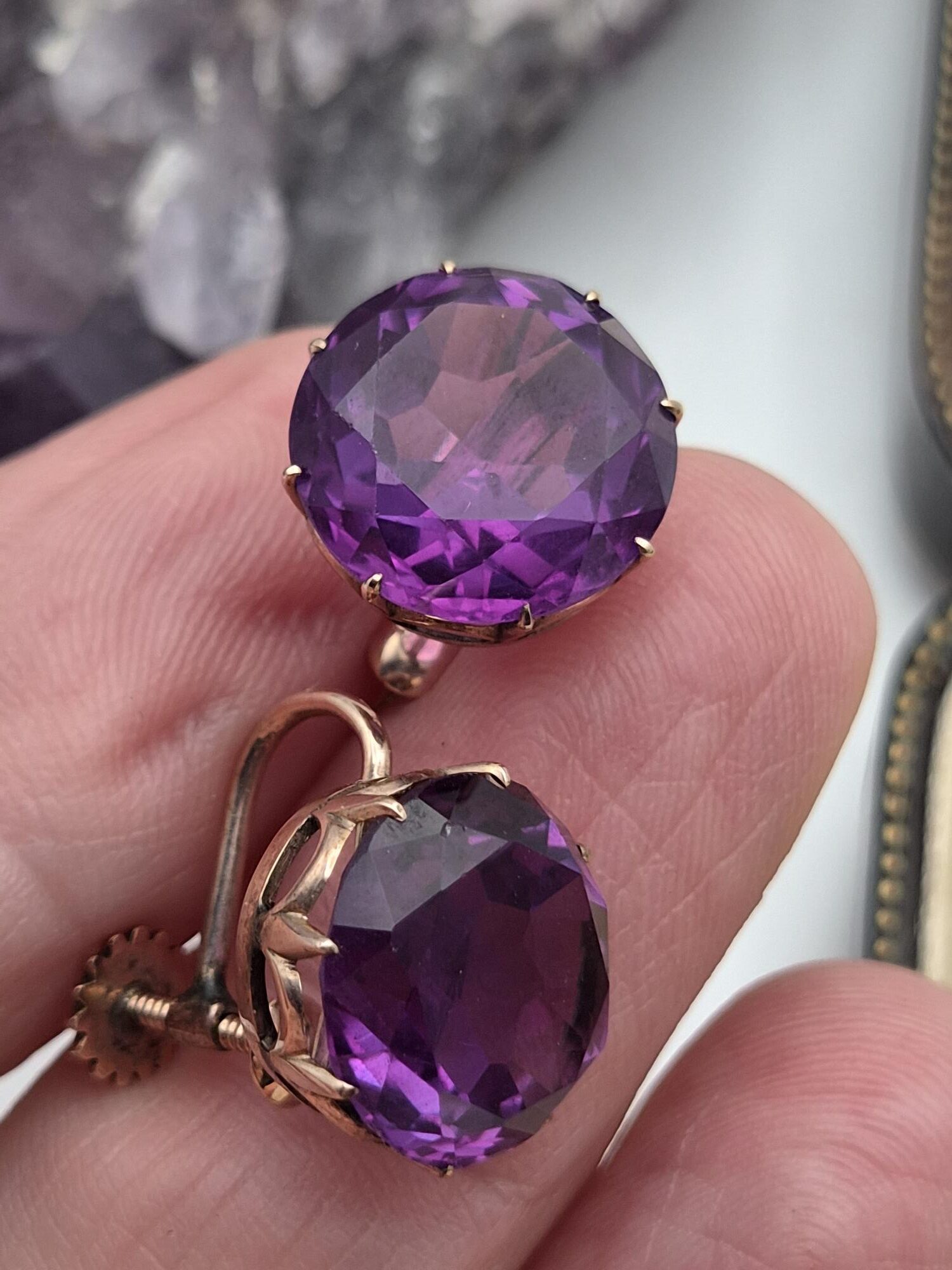 Edwardian synthetic Alexandrite and 9ct gold earrings c1910 exquisite! - Image 3