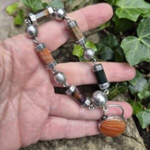 Antique Victorian silver chased balls and agate barrels bracelet 1800s