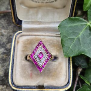 1930s Art Deco 18ct gold ruby and diamond marquise ring- exquisite quality