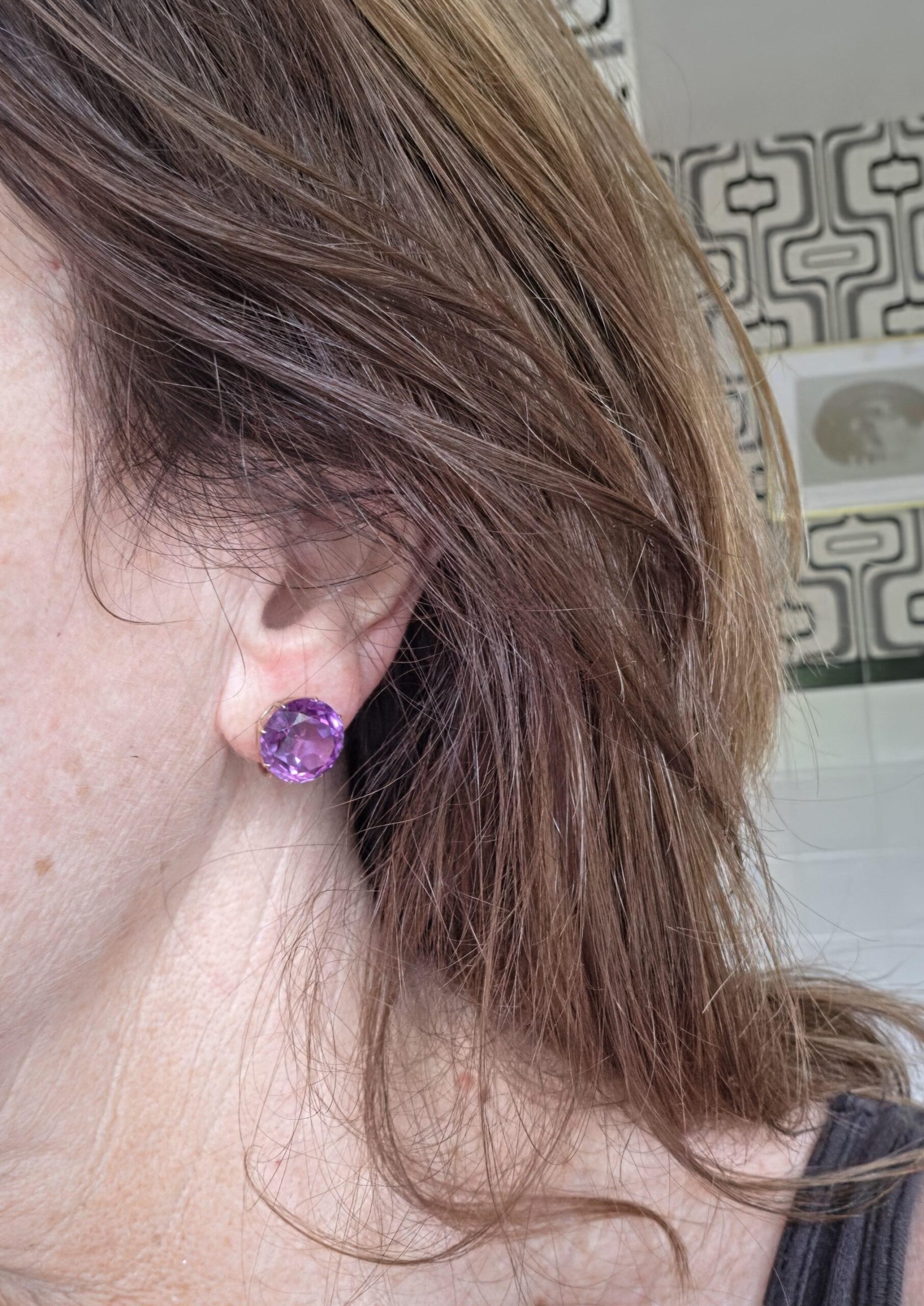 Edwardian synthetic Alexandrite and 9ct gold earrings c1910 exquisite! - Image 7