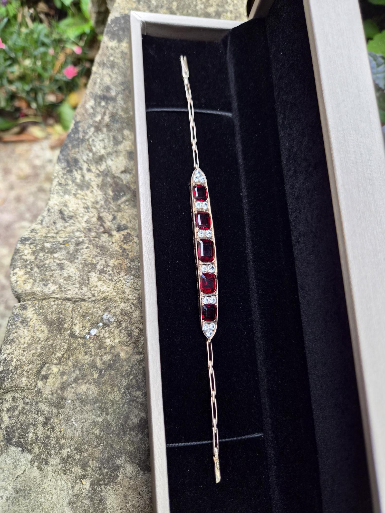 Antique Edwardian 9ct gold "blood pigeon" garnets and white sapphires bracelet - sensational! - Image 10