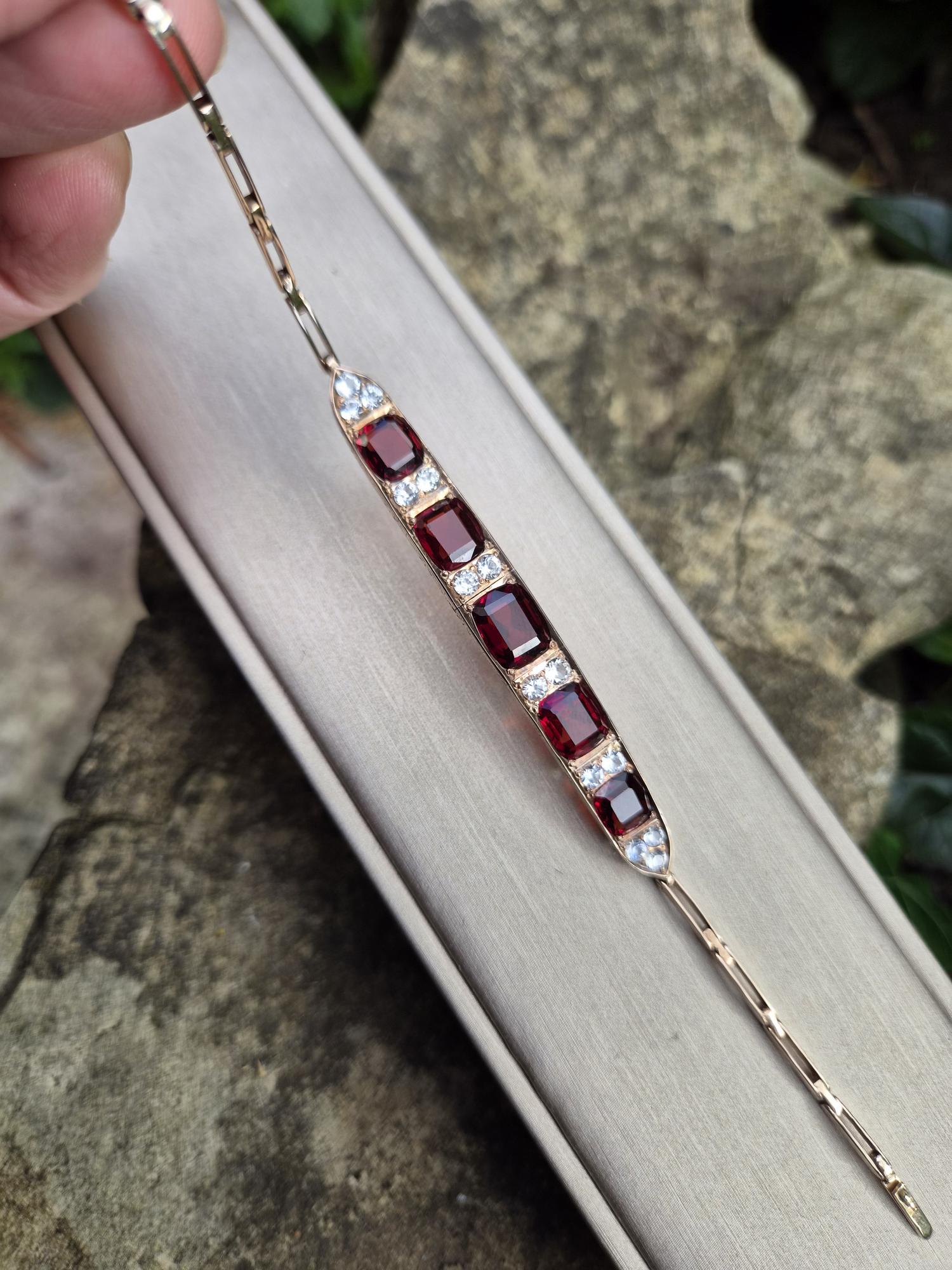 Antique Edwardian 9ct gold "blood pigeon" garnets and white sapphires bracelet - sensational! - Image 12