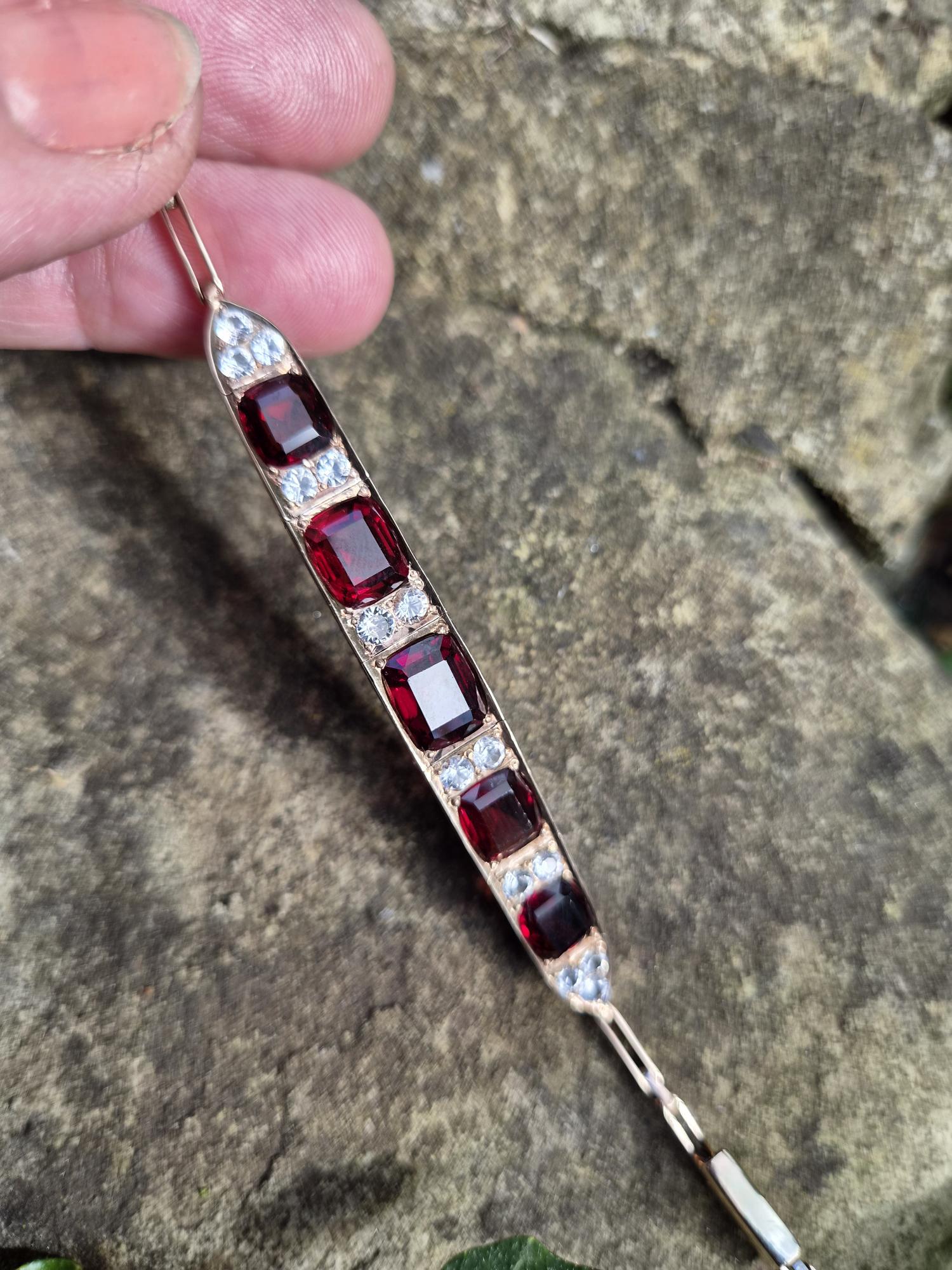 Antique Edwardian 9ct gold "blood pigeon" garnets and white sapphires bracelet - sensational! - Image 8