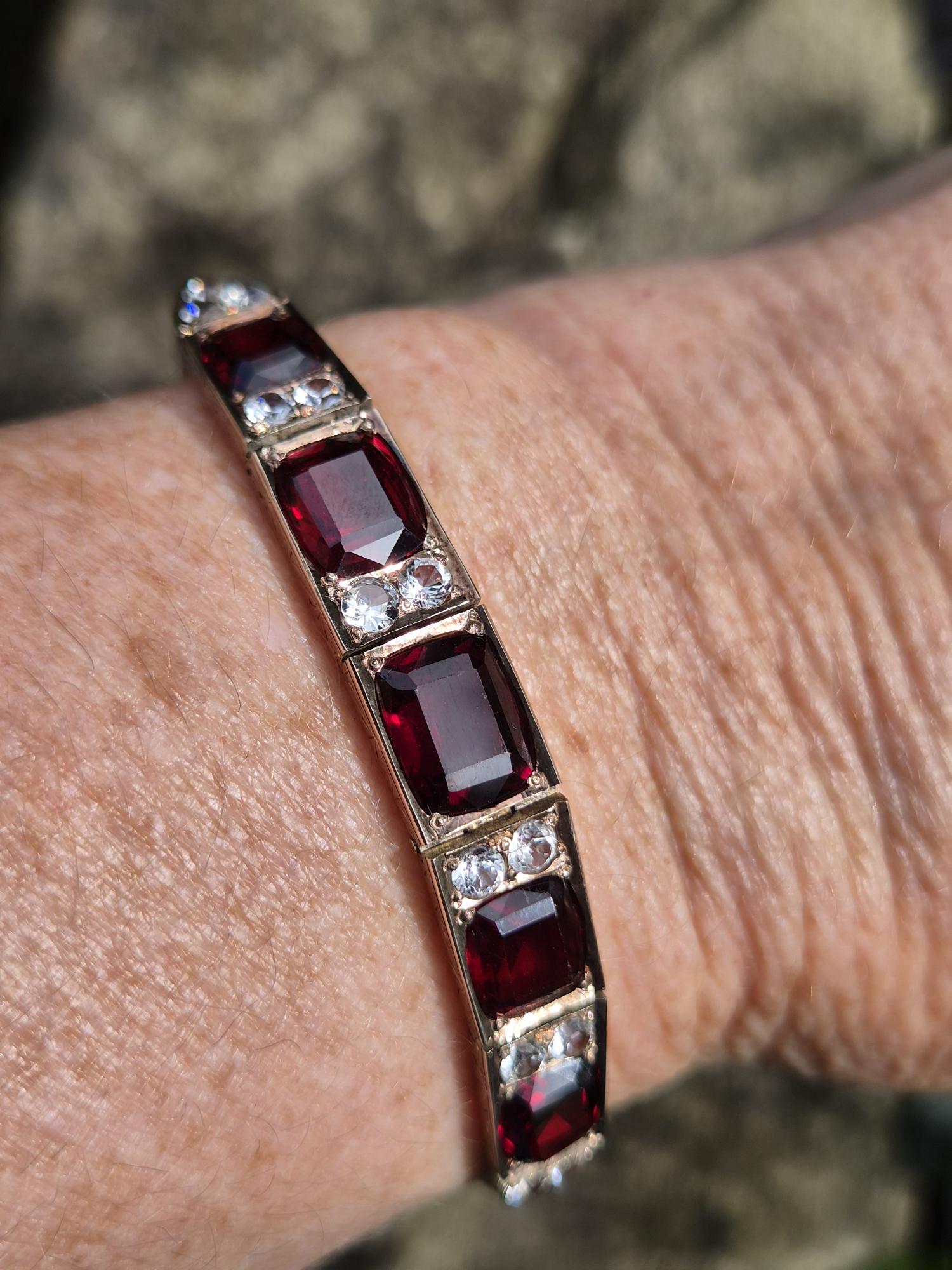 Antique Edwardian 9ct gold "blood pigeon" garnets and white sapphires bracelet - sensational! - Image 3