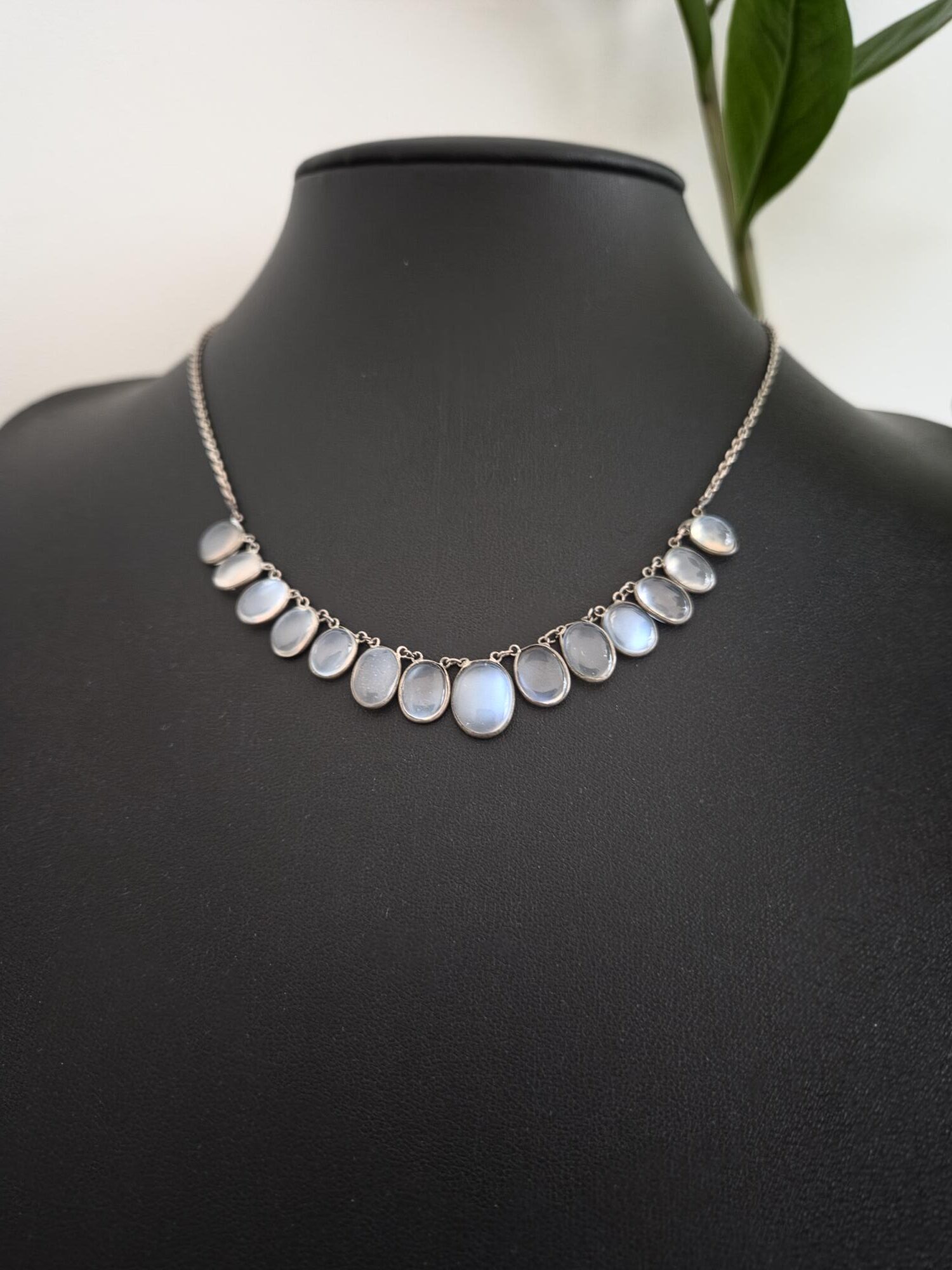 Vintage Art Deco spectacle set moonstones part riviere necklace in silver c1940