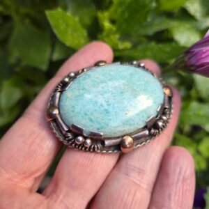 Rare Allen Kee signed Navajo Arts and Crafts mid-century modernism brooch in sterling with amazonite
