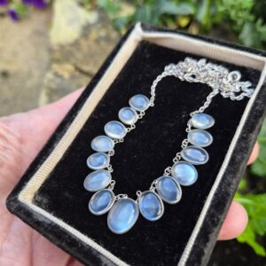 Vintage Art Deco spectacle set moonstones part riviere necklace in silver c1940