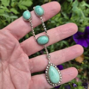 c1930 Art Deco drop pendant necklace with beautiful amazonite and marcasite