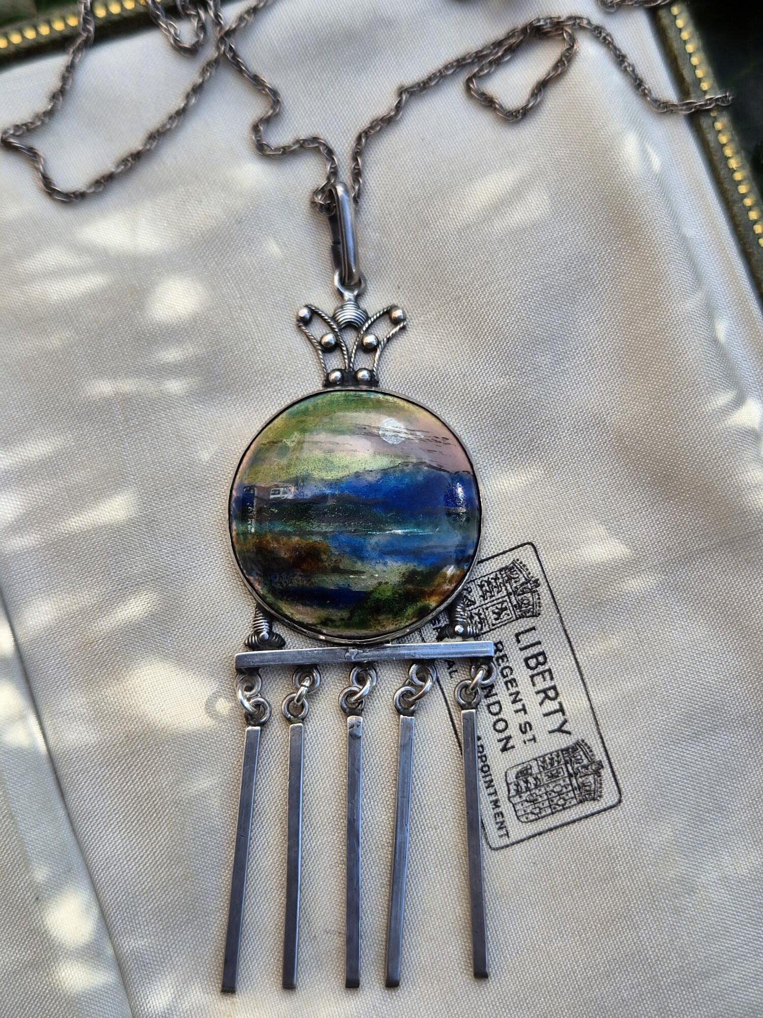 Scarce Fleetwood Charles Varley for Guild of Handicraft attr enamel and silver pendant necklace c1900