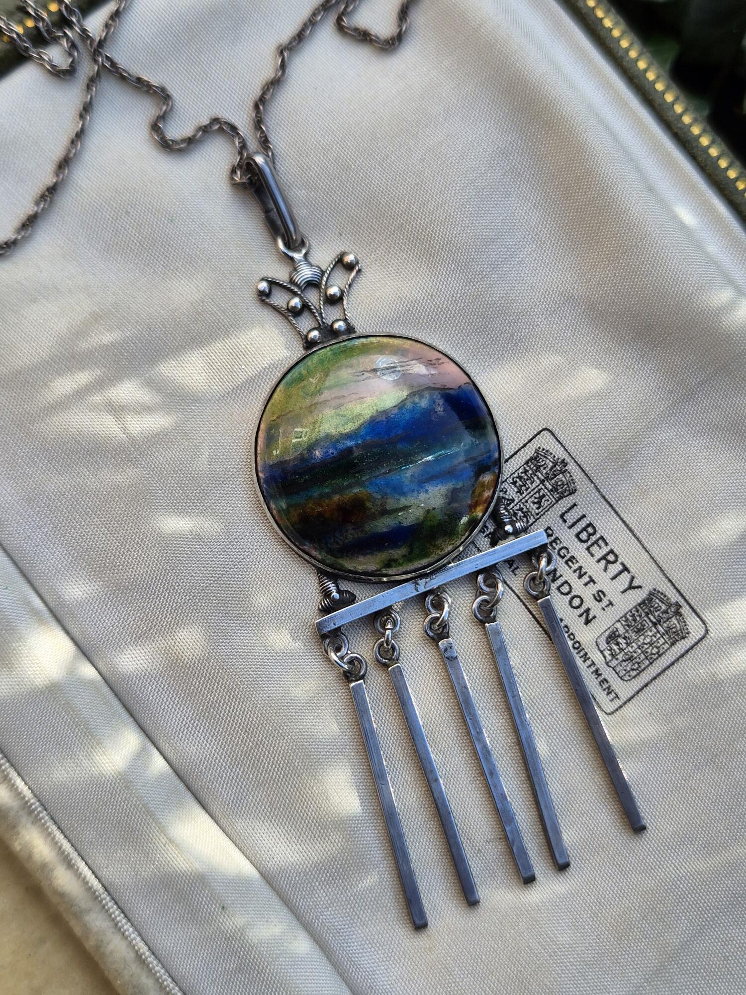 Scarce Fleetwood Charles Varley for Guild of Handicraft attr enamel and silver pendant necklace c1900 - Image 3