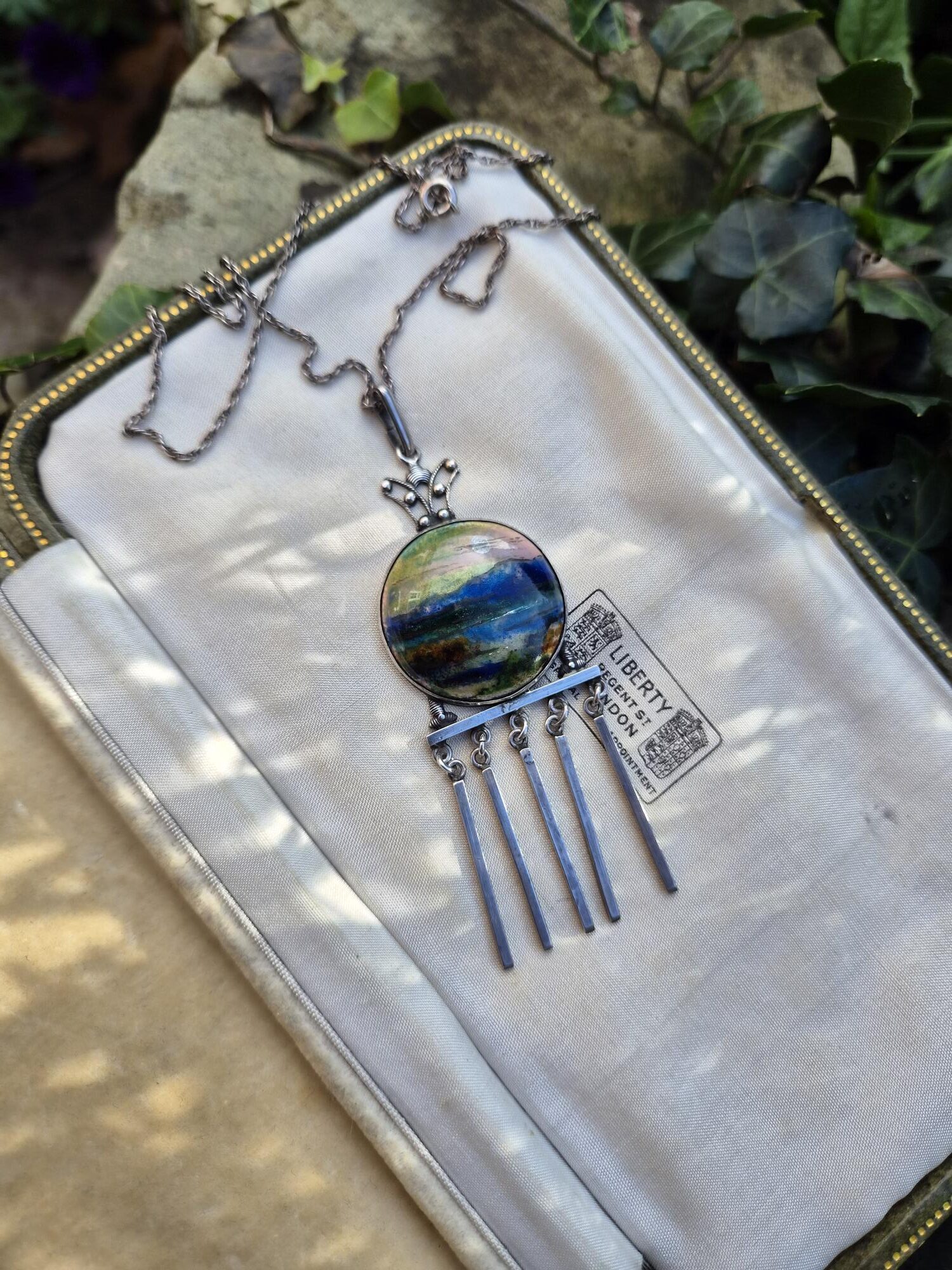 Scarce Fleetwood Charles Varley for Guild of Handicraft attr enamel and silver pendant necklace c1900 - Image 5