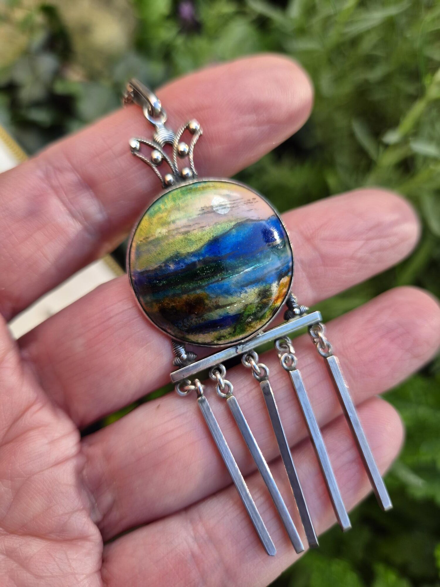 Scarce Fleetwood Charles Varley for Guild of Handicraft attr enamel and silver pendant necklace c1900