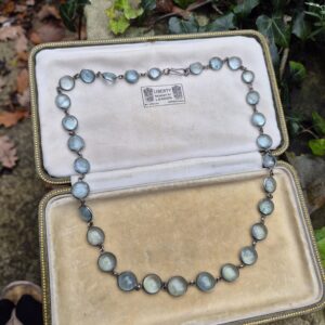 c1910 Edwardian aquamarine and silver riviere necklace-a rare piece with 30 natural stones
