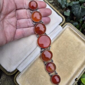 Vintage carnelian and sterling silver Art Deco panel bracelet c1930s