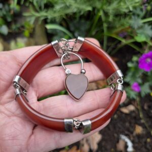 Antique Victorian silver and carnelian bangle bracelet with matching carnelian heart clasp