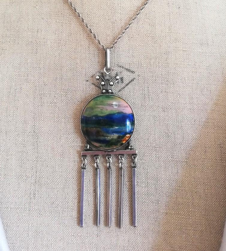 Scarce Fleetwood Charles Varley for Guild of Handicraft attr enamel and silver pendant necklace c1900